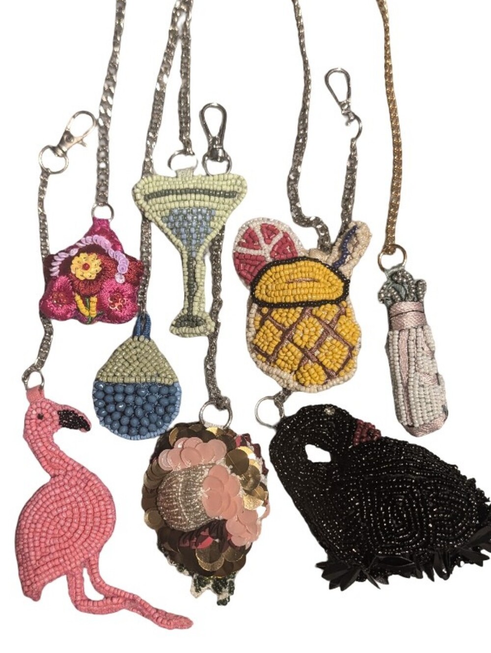Hand Beaded 3D Bag Charms/ Keychains 8pc Lot
